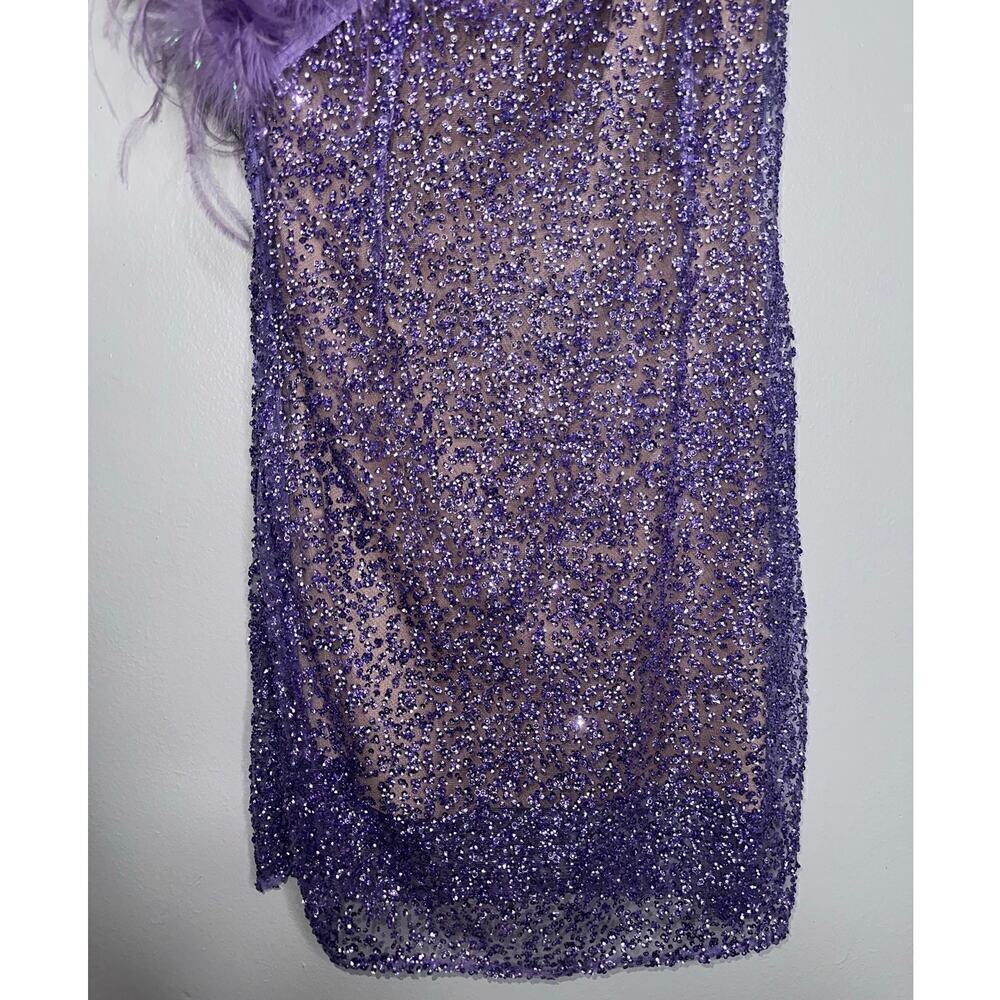 Bronx & Banco Lulu Feather Mini Dress Lilac Purple Sequin Embellished Size 6 - Picture 6 of 12
